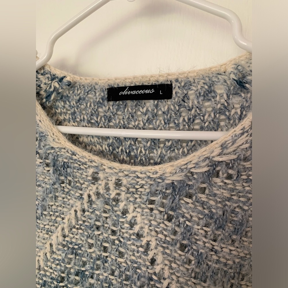 🤍💙Olivaceous Blue White Geometric Knit Sweater - Women’s Large NWOT - Picture 8 of 12